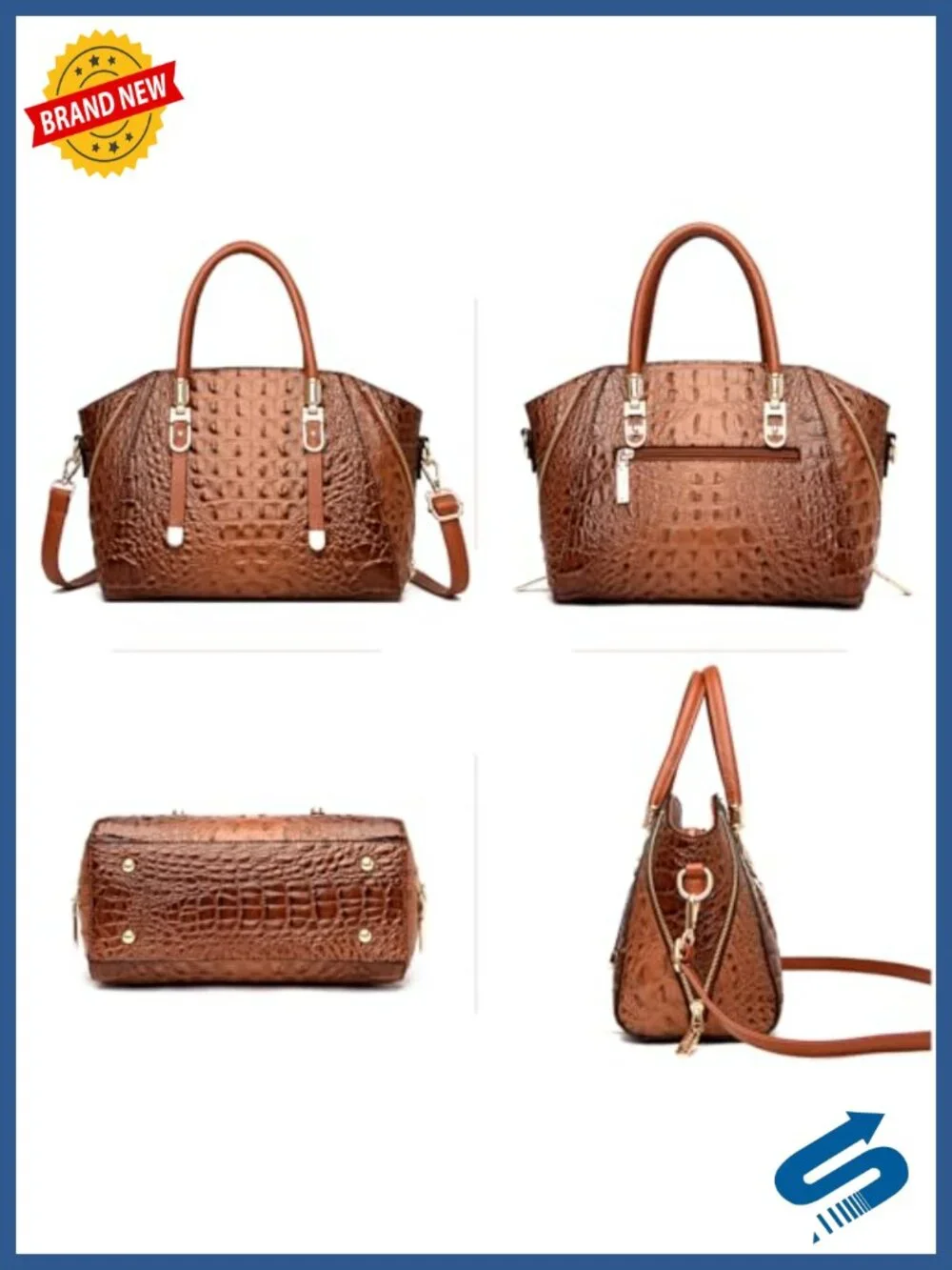 Crocodile Embossed Faux Leather Tote Bag Women Crossbody Shoulder